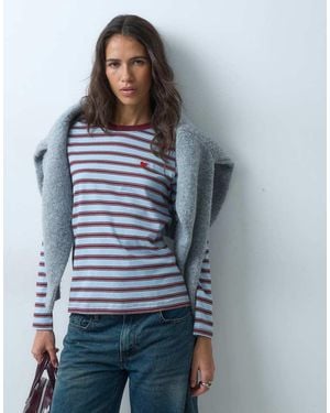 Jdy Heart Embroidery Long Sleeve Top - Blue