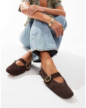 ASOS Luxe Premium Leather Mary Jane Ballet Flats - Blue
