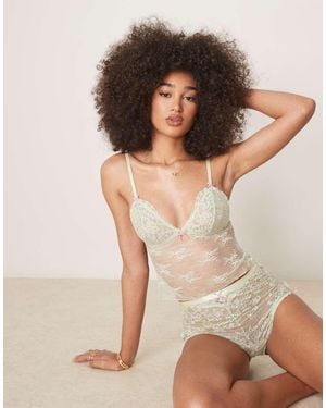 ASOS Thea Lace Rosebud Embroidery Cami And Boxer Set - Black