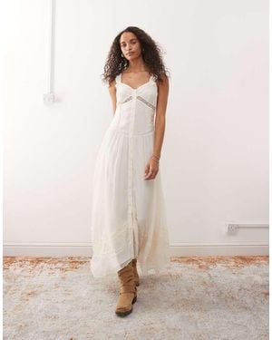 Reclaimed Vintage Midi Cami Dress With Lace Inserts And Button Down Front - Natural