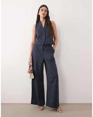 River Island Pinstripe Wide Leg Tailored Trousers - Blue