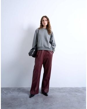 TOPSHOP Faux Leather Wide Leg jogger With Pinseam Detail - White