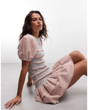 Reclaimed Vintage Mini Dress With Puff Sleeve - Pink