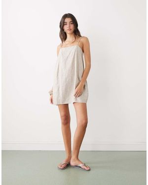 Monki Linen Blend Cami Mini Dress With Pockets - White