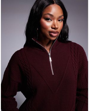 Missy Empire Missy Empire Cable Knit Half Zip Sweater - Red