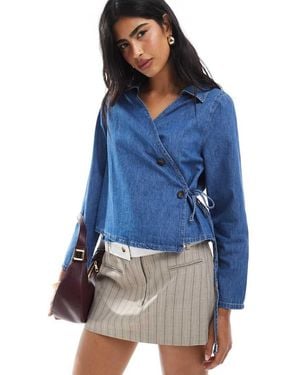 ASOS Wrap Tie Detail Denim Shirt Co-Ord With Cinch Waist - Blue