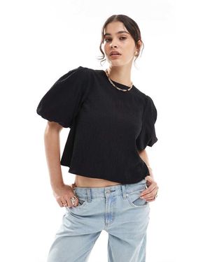 ASOS Top Van Kreukelstof Met Pofmouwen - Zwart