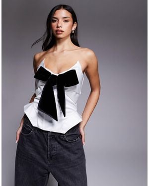 ASOS Bonded Satin Corset Top With Velvet Bow - Gray