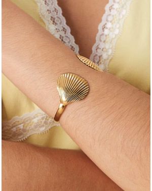 ASOS Pulsera Dorada Rígida Con Detalle De Conchas De Acero Inoxidable Resistente Al Agua De - Marrón