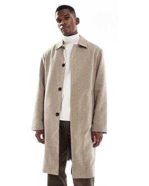 Jack & Jones Wool Look Longline Overcoat - Natural