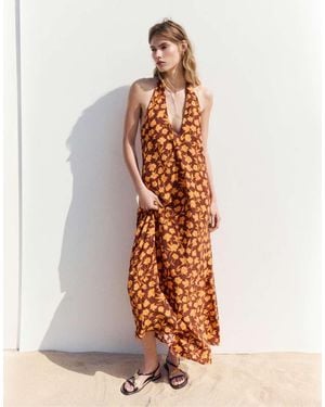 Pull&Bear Vestito Lungo Allacciato Al Collo A Fiori - Bianco