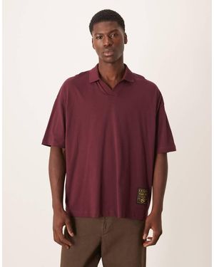 ASOS Oversized Polo Met Reverskraag En Geweven Lusje - Rood