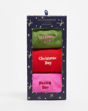 Accessorize Pack De 3 Pares De Calcetines De Varios Colores Con Diseño De Texto Para Navidad De - Multicolor