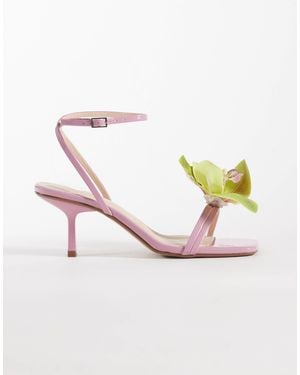 Public Desire Kitten Heel Sandals With 3d Flower - Pink