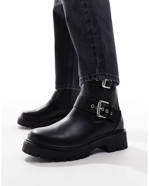 London Rebel London Rebel Keely Wide Fit Buckle Biker Ankle Boots - Black