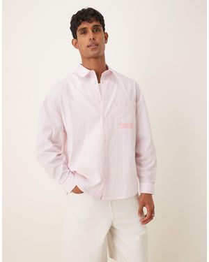 ASOS Overszied Long Sleeve Shirt With Embrodery - Pink