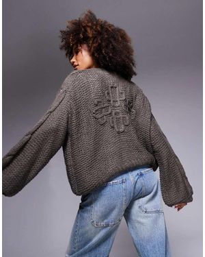 The Couture Club Emblem Oversized Knit Cardigan - Grey