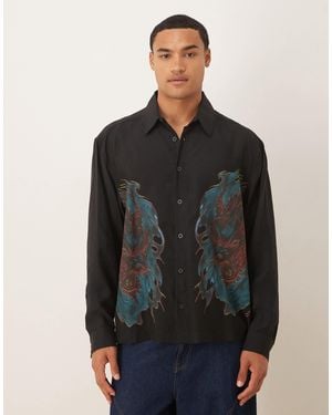 ASOS Oversized Square Collar Shirt With Dragon Print - Black