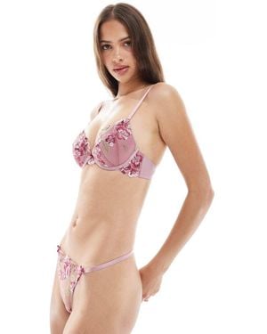 New Look Floral Embroidered Lingerie Thong - Pink