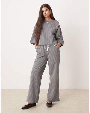 Vila Jersey Tailored Wide Leg Trouser Co-Ord With Double Waistband Detail - Grey