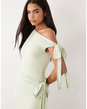 Wanderdoll Nelly Triple Layered Slinky Sculpted Tie Off Shoulder Bodysuit Co-ord - Green