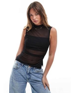ASOS Grown On Neck Ruched Sides Sheer Mesh Top - Blue
