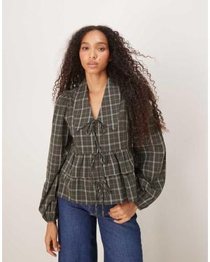 Y.A.S Tie Front Collared Blouse - Multicolour