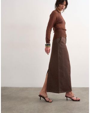 TOPSHOP Denim Column Maxi Skirt - Brown