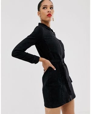 Bershka Vestido camisero en vaquero negro