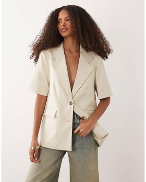 Nobody's Child Deep V-neck Tailored Boyfriend Blazer - Natural