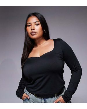 ASOS Asos Design Curve Double-layer Long Sleeve Top With Ruched Bust - Black