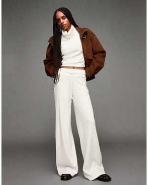 Bershka Soft Ribbed Wide-Leg Trousers - Grey