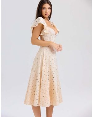 House Of Cb Amaya Tea Broderie Anglais Midi Dress - Natural