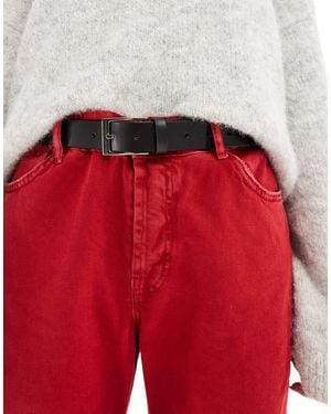 ASOS Leather Silver Buckle Waist And Hip Jeans Belt - Red