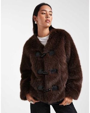 4th & Reckless Faux Fur toggle Detail Collarless Jacket - Brown