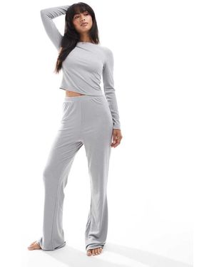 Loungeable Long Sleeve Top & Flare Legging Lounge Set - Grey