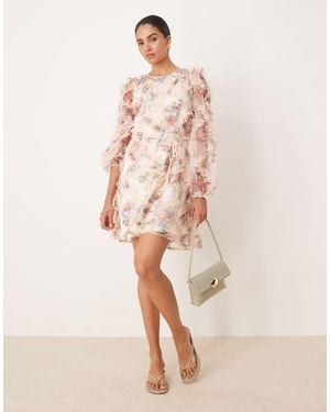 Y.A.S Long Sleeve Textured Mini Dress - Natural