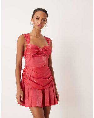 For Love & Lemons Drape Bow Detail Low Back Mini Dress - Red