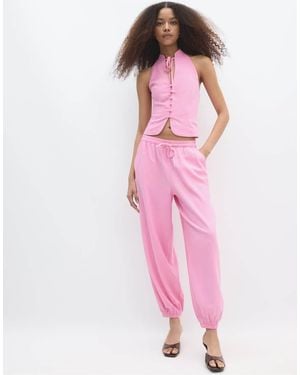 Stradivarius Linen-effect Sarouel Trousers - Pink