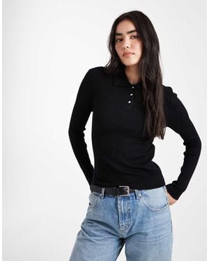 ONLY Ribbed Long Sleeve Polo - Black