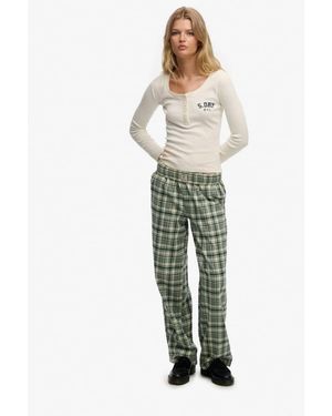 Superdry Cotton Check Elastic Trousers - Green