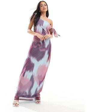 Vero Moda Mesh Asymmetric Off Shoulder Maxi Dress - Purple