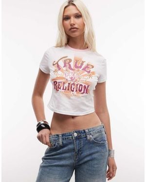 TRUE RELIGION Crystal Heritage Graphic Ringer Cropped Baby Tee - White