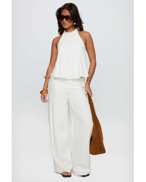 Princess Polly Silver Moon Linen Blend Tie Waist Detail Wide Leg Pants - White