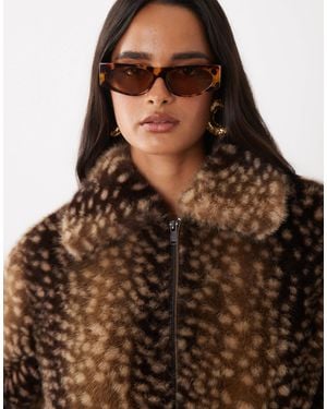The Frolic Exclusive Collared Zip Through Faux Fur Jacket - Brown