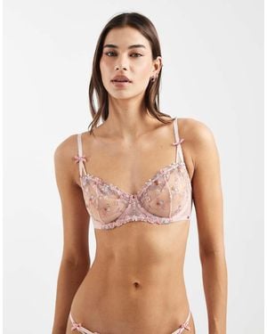 Lindex Ella M Floral Embroidery Non Padded Underwire Balconette Bra - Pink
