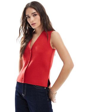 New Look Chaleco Rojo Luminoso Abotonado De Punto De