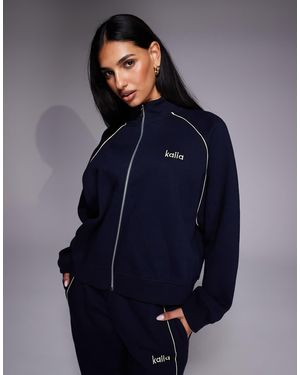 Kaiia Embroidered Logo Oversized Zip Up Sweatshirt - Blue