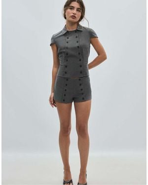 Stradivarius Double-breasted Short Sleeve Shirt - Grey