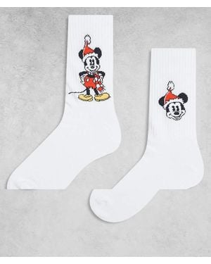 ASOS Pack De 2 Pares De Calcetines Blancos Con Estampado De Mickey Vestido De Papá Noel De Disney De